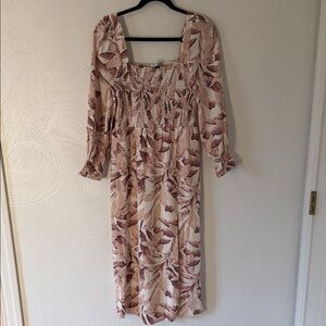 House of Harlow 1960 NWOT Blush and Cream Leaf-Print Linen Blend Dress. Small.